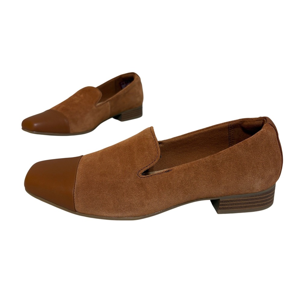 Clarks Womens Tilmont Step Loafers 9.5 Dark Tan Suede Cap Toe Comfort Work Shoes
